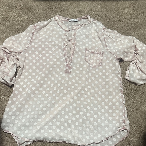 Angela Mara Tops - Angela Maria Pearl Light Pink Polka Dot Blouse
